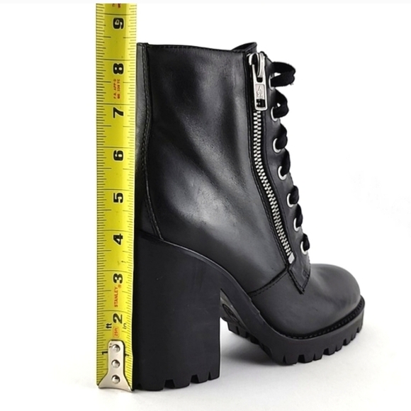 ASH Women's Poker Heeled Black Leather Chunky  Lace Up Dual Zipper Boots Size 37 - Picture 15 of 15